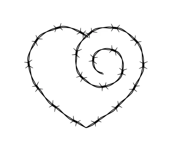 Vector Silhouette Barbed Wire Shape Heart Love Symbol Isolated White —  Vetores de Stock