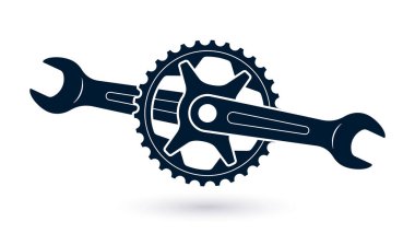 Bisiklet kolu vektör simgesi. Kollarını İngiliz anahtarı gibi çevir. Sembol bisiklet servisi. Beyaz bir arkaplanda izole edilmiş