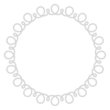 Vector circle of black lines created from twisted rope. Isolated on white background.