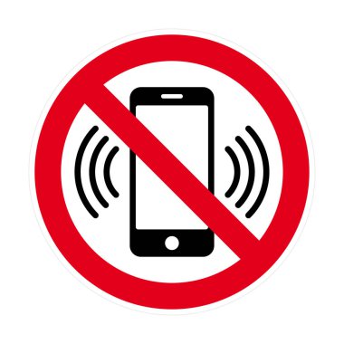 Vektör kırmızı daire sembolünü telefon sembolüyle karaladı. Cep telefonu yasağı sembolü. Beyaz arkaplanda izole