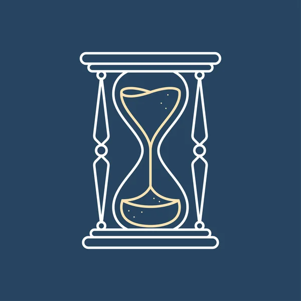 Векторные Простые Песочные Часы Белой Линии Синий Фон Листьями — стоковый вектор
