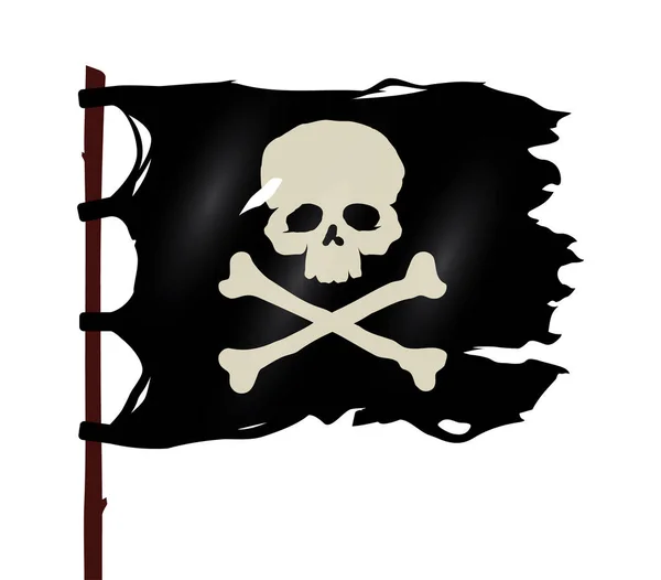 Vektorově Černá Potrhaná Pirátská Vlajka Symbolem Lebky Zkřížených Kostí Izolováno — Stockový vektor