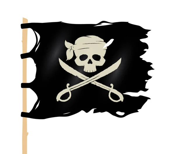 Διάνυσμα Κυματιστή Μαύρη Κουρελιασμένη Πειρατική Σημαία Σύμβολο Κρανίου Και Σταυρών — Διανυσματικό Αρχείο