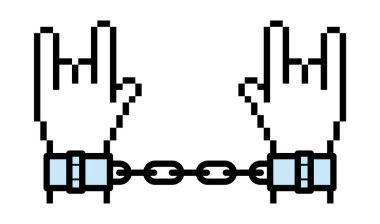 Kelepçeli vektör piksel imleç el simgesi. Beyaz arkaplanda izole.