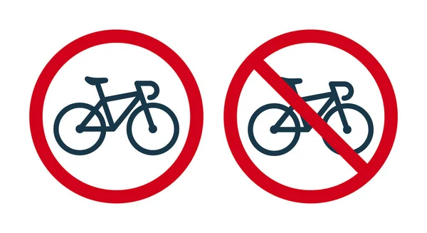 Векторный Красный Круг Дорожного Знака Силуэт Велосипеда Изолированный Белом Фоне — стоковый вектор