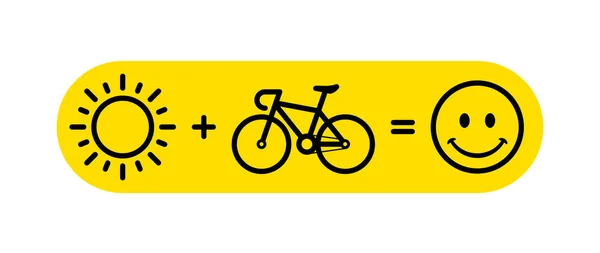 Vektör Resim Güneşi Artı Bisiklet Eşittir Mutlu Gülücük Bisiklet Sürme — Stok Vektör