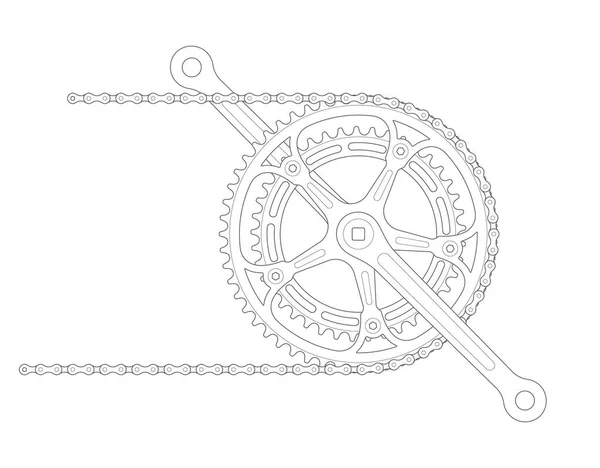 Векторный Чёрный Гравийный Велосипедный Крэнк Цепью Изолированный Белом Фоне — стоковый вектор