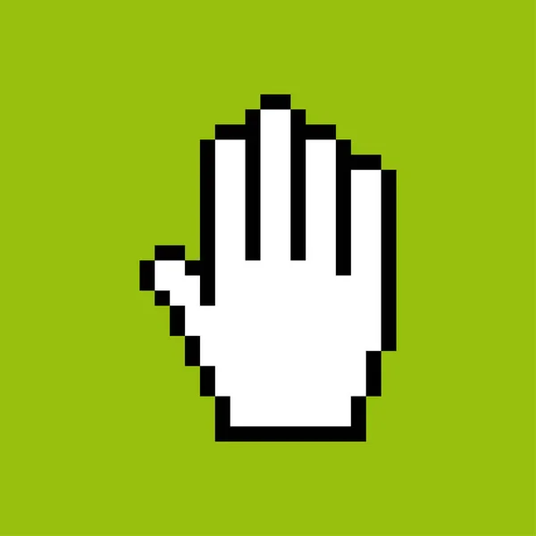 Векторна Піксельна Піктограма Курсора Жесті Відкрита Рука Зелений Фон — стоковий вектор