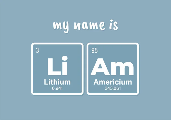 Vectornaam Liam Bestaande Uit Afzonderlijke Elementen Van Het Periodiek Systeem — Stockvector