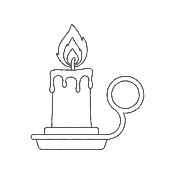 Vector Einfache Schwarze Linie Brennende Kerze Kerzenständer Isoliert Auf Weißem — Stockvektor