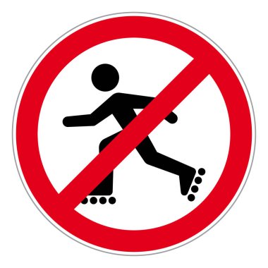 Vektör kırmızı dairesel işaret. Sembol, paten kaymayı bırak. Beyaz arkaplanda izole.