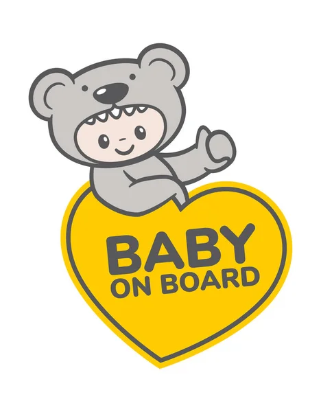 Vector Kleine Baby Een Teddybeer Kostuum Met Een Geel Hartvormig — Stockvector
