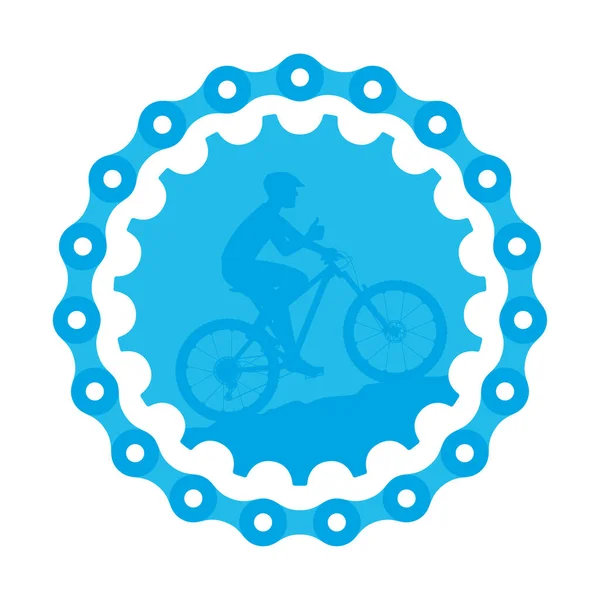 Signe Cercle Vectoriel Avec Silhouette Chaîne Cycliste Montant Fond Blanc — Image vectorielle