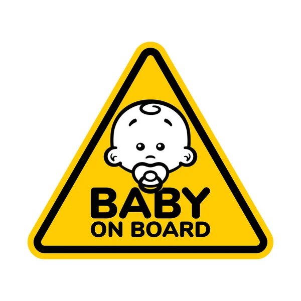 Vetor Sinal Triângulo Amarelo Com Cabeça Bebê Texto Bebê Bordo — Vetor de Stock