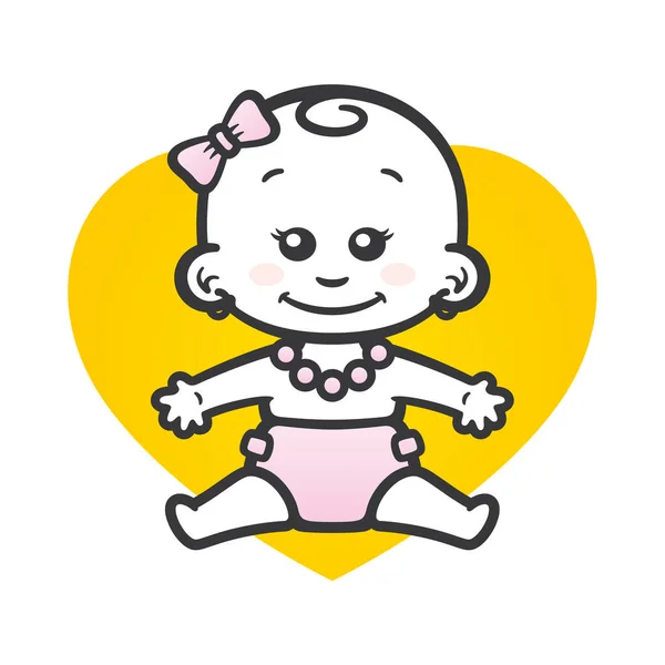Wektor Żółty Znak Serca Cute Little Girl Pełna Długość Figura — Wektor stockowy