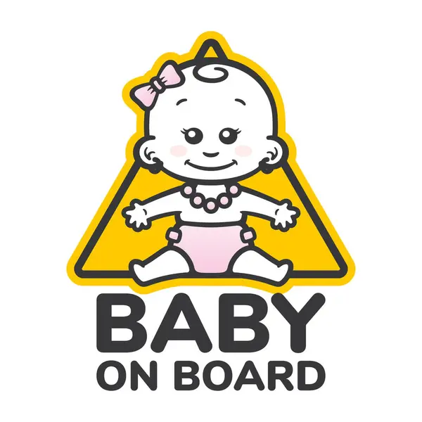 Vector Geel Driehoekig Bord Met Meisje Tekst Baby Aan Boord — Stockvector