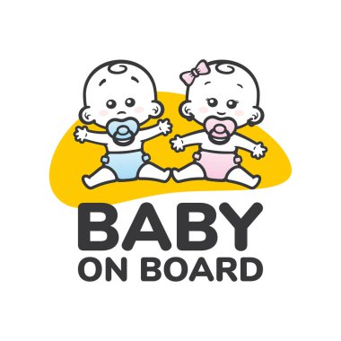 Emziği olan kız ve oğlanla vektör imzası ve mesaj. İzole edilmiş beyaz arkaplan.