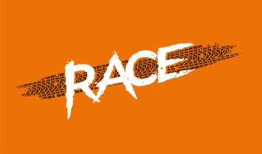 Beyaz ırk harfli siyah lastik desenli vektör amblemi. Turuncu arka planda izole edilmiş