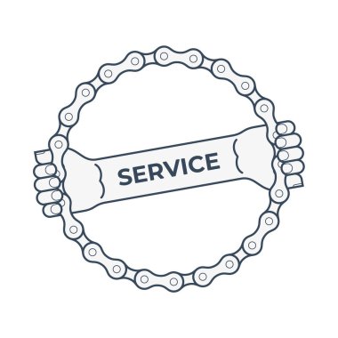 Vektör el işareti bir zincir tutuyor ve KULU yazısıyla bir çember oluşturuyor. İzole edilmiş beyaz arkaplan.