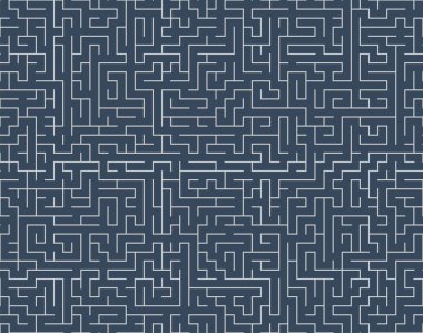 Gri çizgilerle çizilmiş kusursuz basit labirent. Mavi arkaplan.