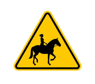 Vektör sarı üçgen işareti - siyah siluet at. Beyaz arkaplanda izole. 