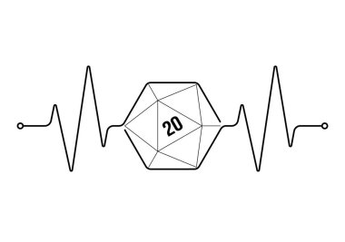 Vector medical pulse line with symbol of 20 double sided cubes. Board Games. White background. clipart