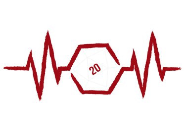 Vector medical pulse red line with symbol of 20 double sided cubes. Board Games. White background. clipart