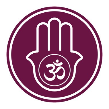 Vector Hindu dini el ve om amblemi. Beyaz arkaplanda izole.