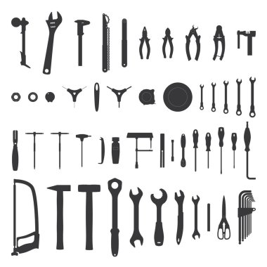 Siyah bisiklet bakım aletleri silueti. Beyaz arkaplanda izole