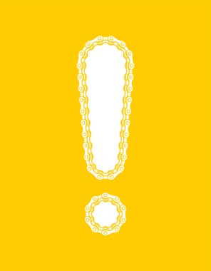 Bisiklet zinciri tarafından oluşturulan sarı arkaplanda vektör ünlem işareti