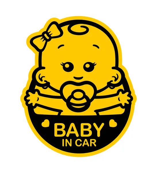 Vector Yellow Circle Sign Baby Girl Pacifier Text Baby Car — Stock Vector