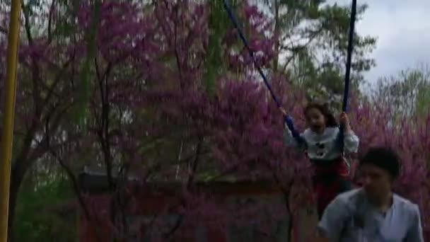 Rivne Ukraine May 2022 Joyful Little Girl Jumping Banjo Trampoline — Stockvideo