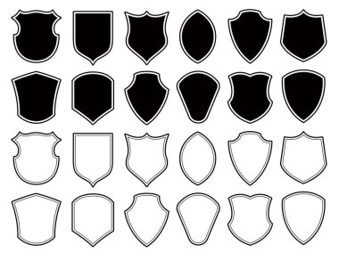 Set of shield shapes. Badge, crest and icon of security. Blank black banner and emblem for coat of safety service or police clipart