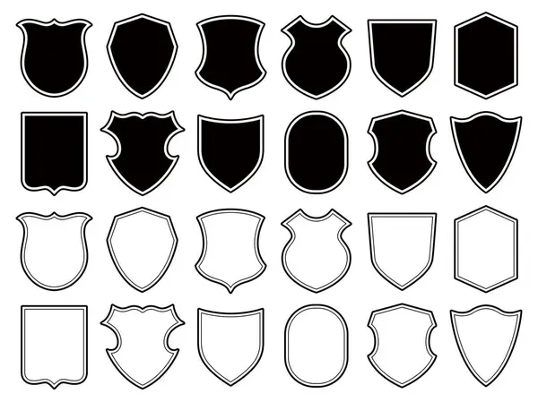 stock vector Set of shield shapes. Badge, crest and icon of security. Blank black banner and emblem for coat of safety service or police