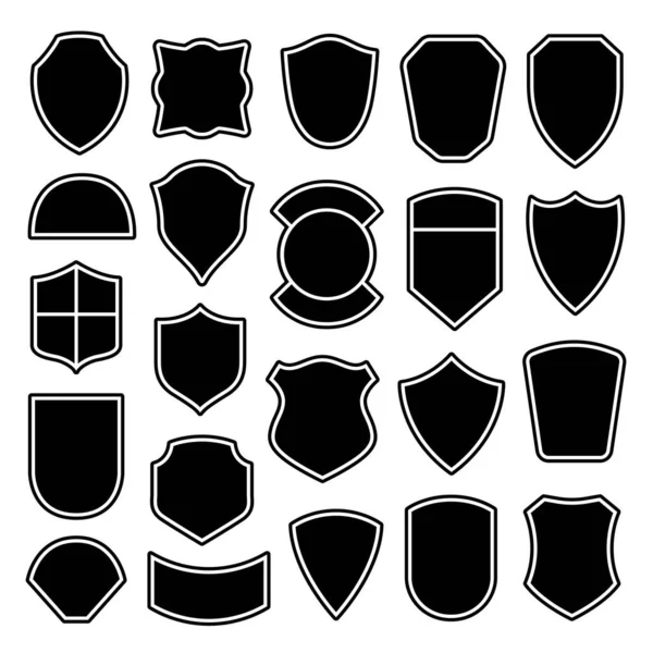 Fekete Körvonalazott Heraldikai Pajzsok Rendőrjelvény Ikonok Beállítva Címer Sziluett Fehér Stock Vektor