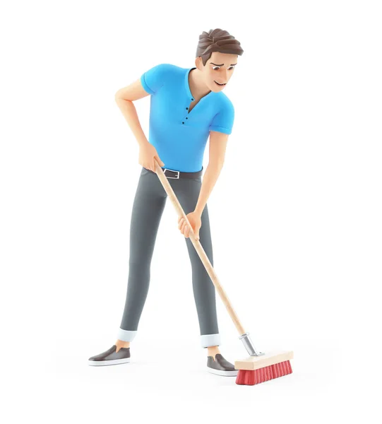 Man Pushing Broom Illustration Isolated White Background — Stock Photo, Image