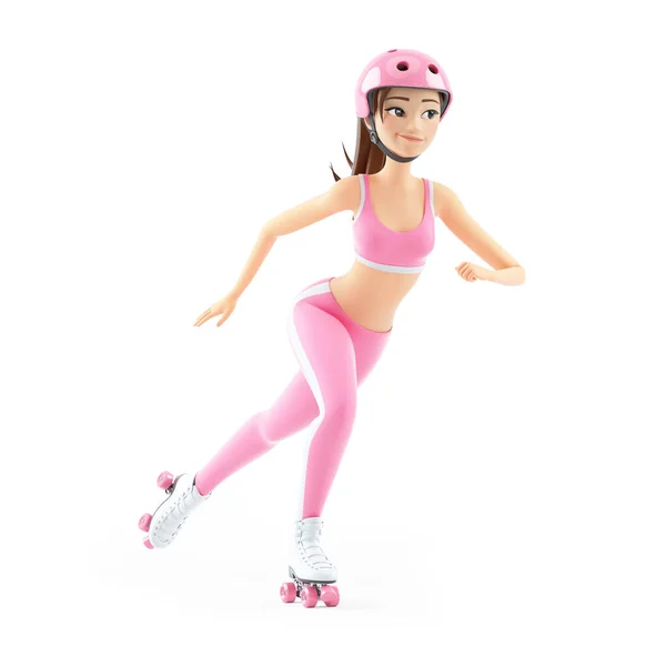 3Dスポーティな女性はローラースケートをやって 白い背景に隔離されたイラスト — ストック写真