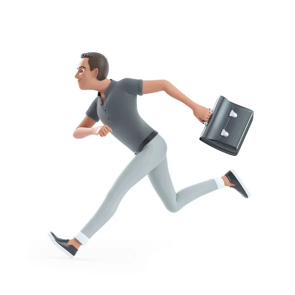 Character Man Running Briefcase Illustration Isolated White Background — Stock Photo, Image