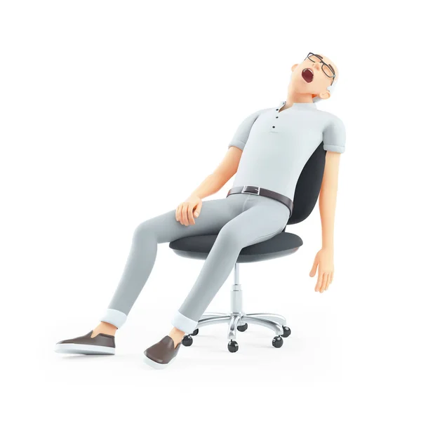 Sênior Homem Dormindo Escritório Cadeira Ilustração Isolado Fundo Branco — Fotografia de Stock