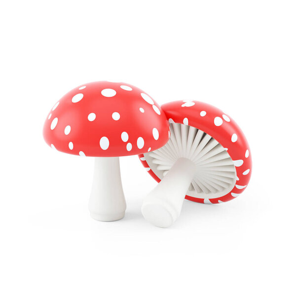 3d illustration of red mushrooms, isolated on white background