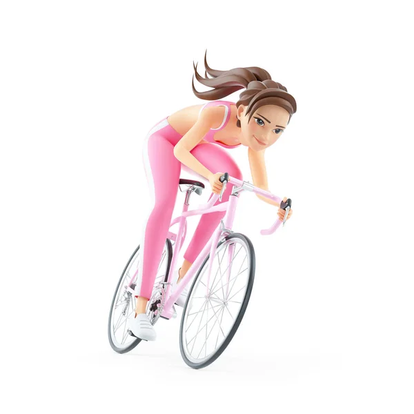 Sporty Woman Riding Road Bicycle Illustration Isolated White Background — Stock Photo, Image