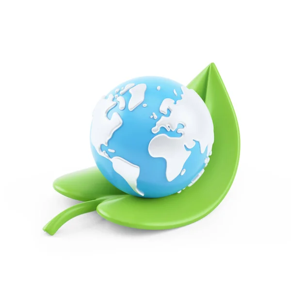 Иллюстрация Земли Зеленом Листе Изолированном Белом Фоне — стоковое фото