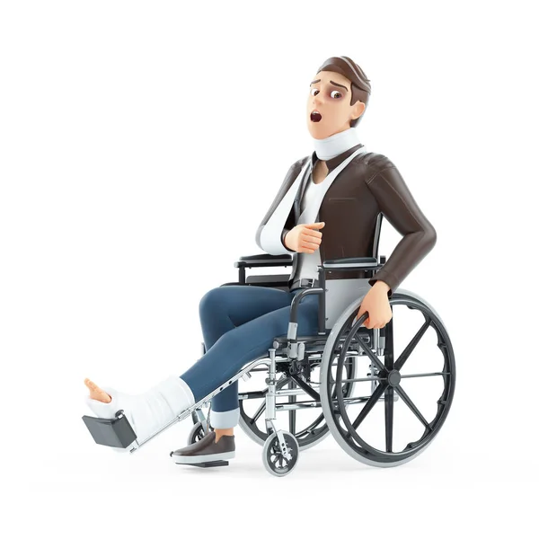 事故後車椅子に座っている3D漫画家 白い背景に孤立したイラスト — ストック写真