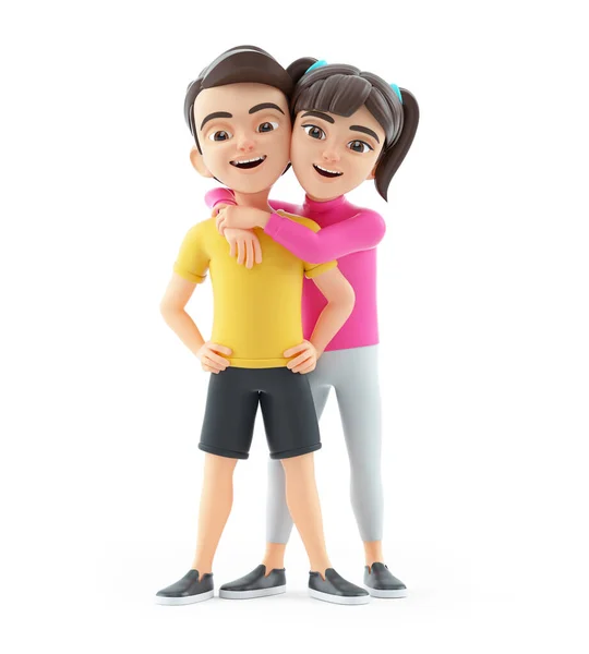 3D个女孩与男孩站在一起 白色背景上孤立的插图 — 图库照片