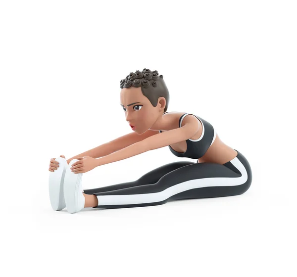 Personagem Esportivo Mulher Sentado Chão Fazendo Exercício Alongamento Ilustração Isolada — Fotografia de Stock