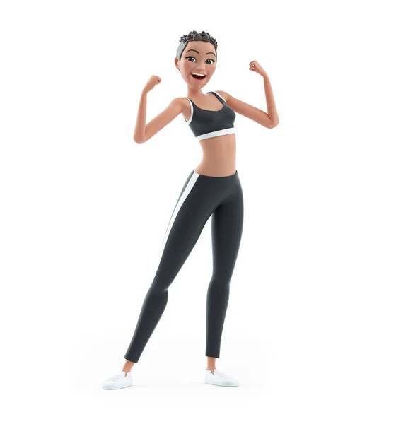 Deportivo Personaje Mujer Flexionar Los Músculos Del Brazo Ilustración Aislada — Foto de Stock