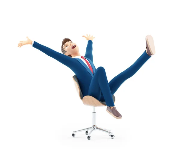 Успешный Мультипликационный Бизнесмен Офисе Кресло Иллюстрация Изолированы Белом Фоне — стоковое фото