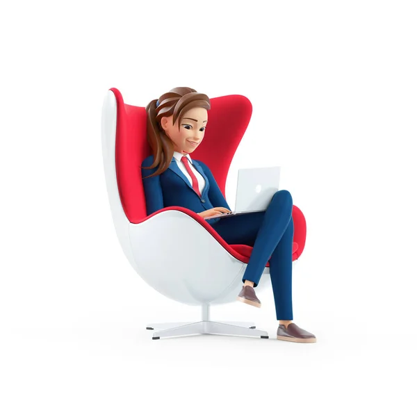 Mujer Negocios Dibujos Animados Sentado Trabajando Ordenador Portátil Ilustración Aislada — Foto de Stock