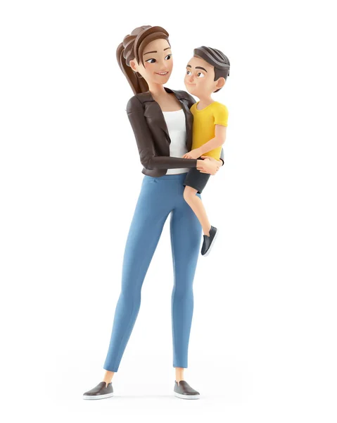 Karikatura Žena Drží Svého Syna Náručí Ilustrace Izolované Bílém Pozadí — Stock fotografie