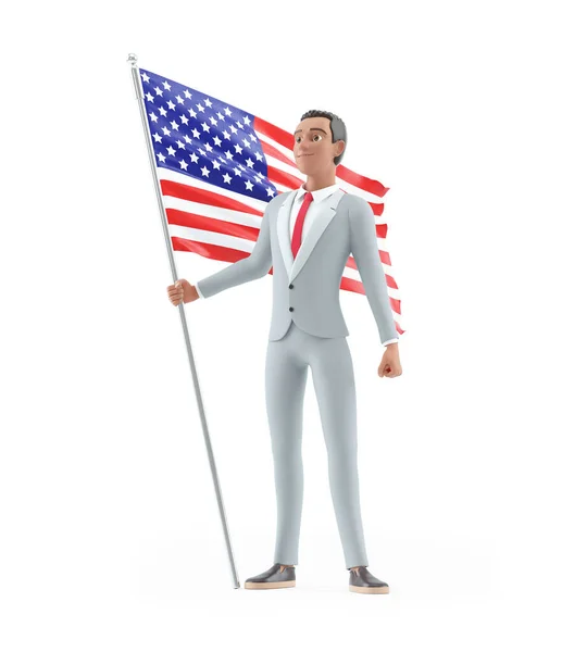Патріотичний Персонаж Бізнесмен Тримає Американський Прапор Ілюстрація Ізольована Білому Тлі — стокове фото